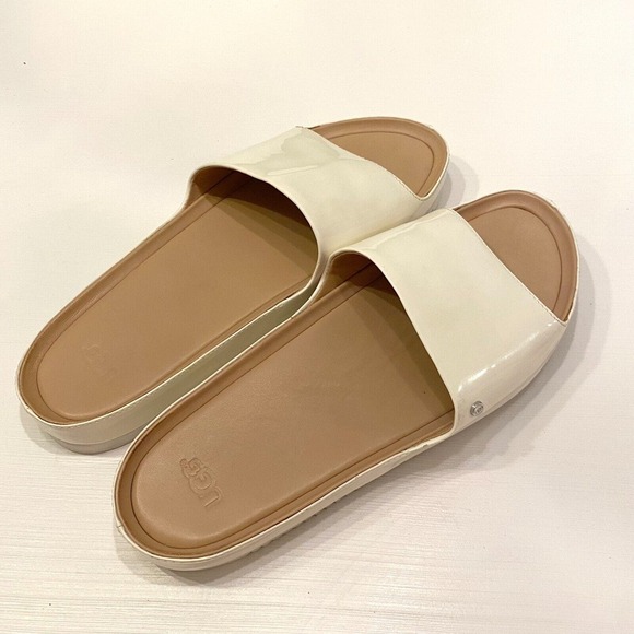 Authentic Ugg Women's Cream Ivory Jayne Patent Leather Sandals Slides US Size 10 - Picture 3 of 8